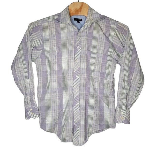 Ted Baker Green‎ / Purple Plaid Size 16 Men's 34 / 35 Long Sleeve Button Shirt - Picture 1 of 5